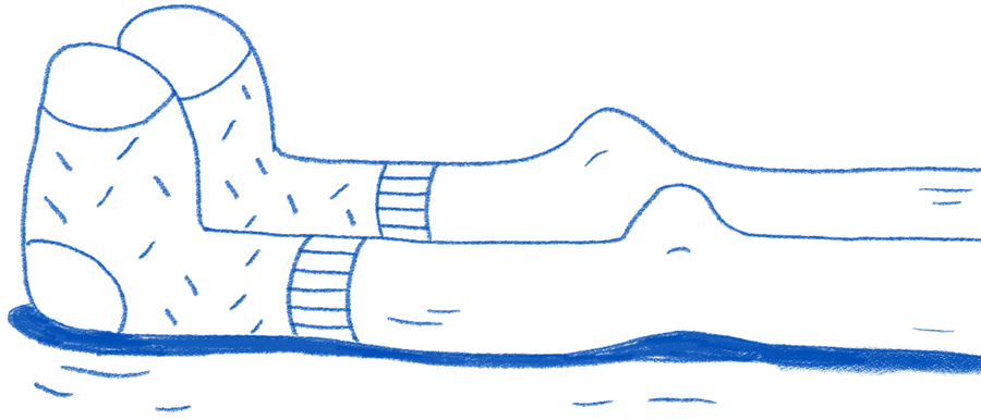 Illustration of legs, wearing socks